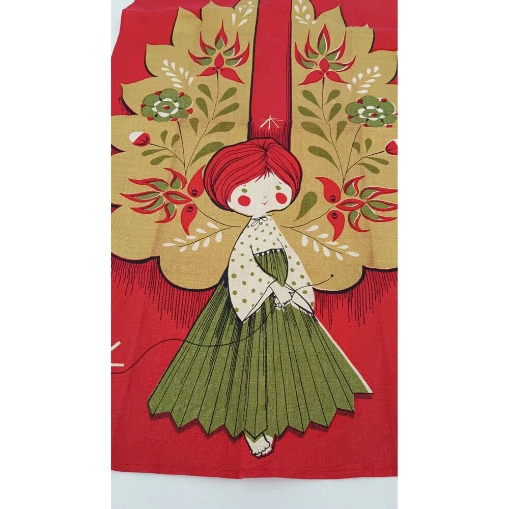 Vintage 60s Chuck Gruen Christmas Angel Linen Tea Towel Fallani Cohn MCM